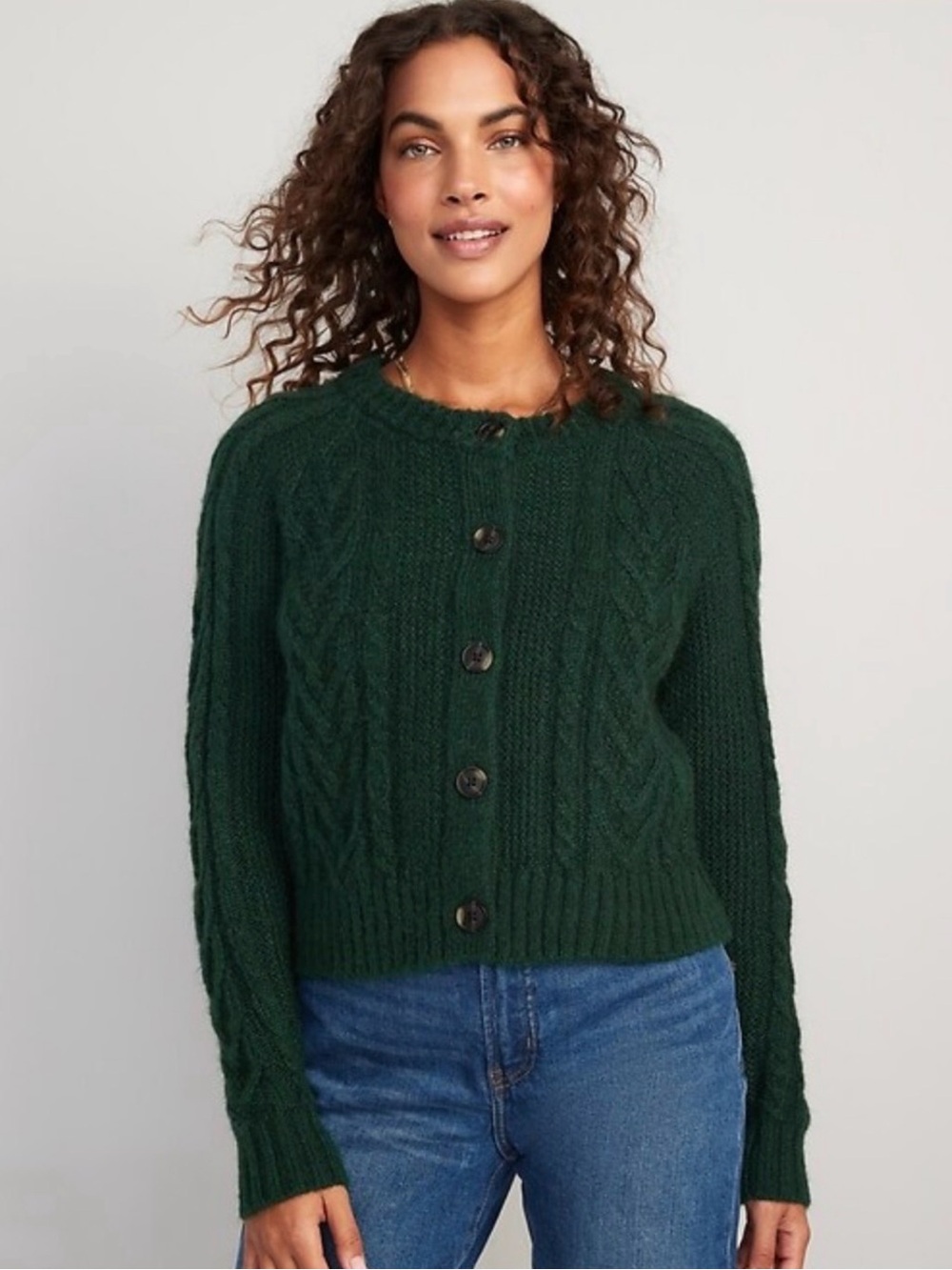 Old Navy Dark Green Cable-Knit Button Cardigan